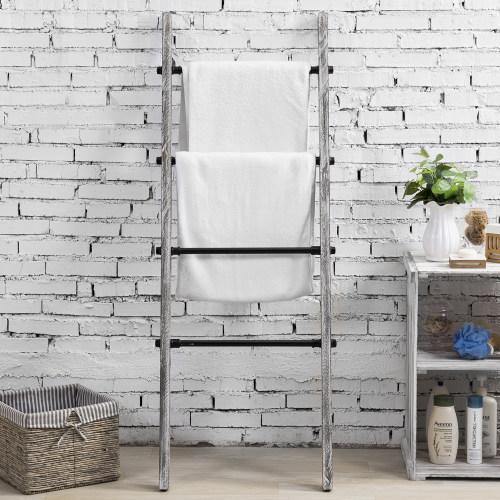 Gray on White Wood & Metal Towel Ladder - MyGift