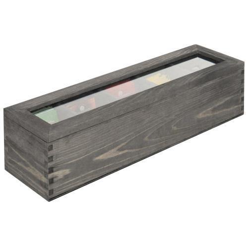 Gray Solid Wood 5-Compartment Tea Bag Box - MyGift