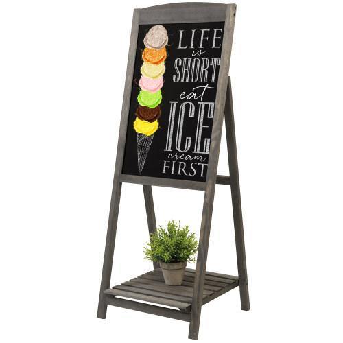 Gray Wood A-Frame Chalkboard Sign with Shelf - MyGift