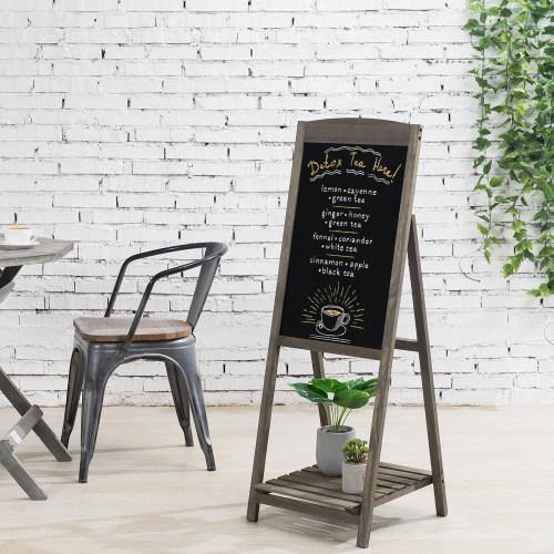 Gray Wood A-Frame Chalkboard Sign with Shelf - MyGift