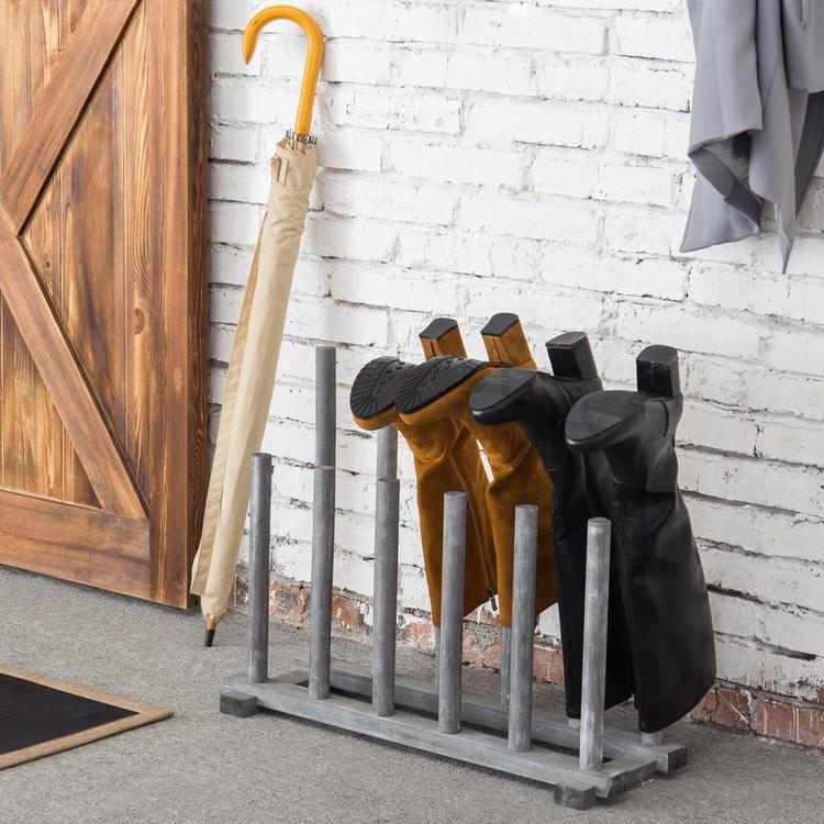 Rustic Graywashed Wood Inverted 6-Pair Boot Rack - MyGift Enterprise LLC