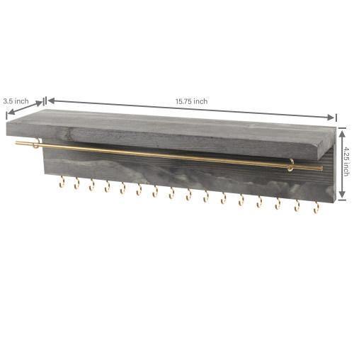 Gray Wood & Brass Metal Wall Mounted Jewelry Display Rack - MyGift