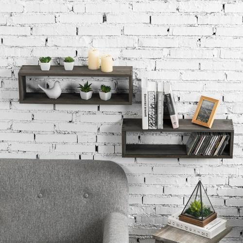 Gray Wood Cubby Floating Shelves, Set of 2 - MyGift