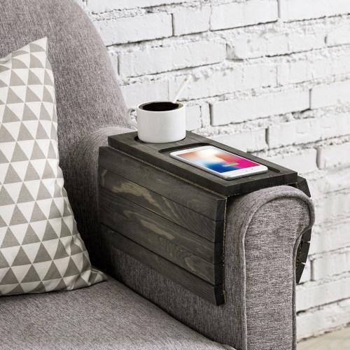 Gray Wood Flexible Sofa/Couch Armrest Table Tray - MyGift