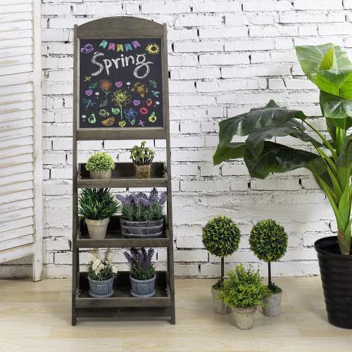 Gray Wood Freestanding Chalkboard Easel with Display Shelves - MyGift