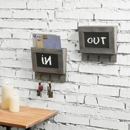 Gray Wood Mail Sorter with Chalkboard Surface & Hooks, Set of 2 - MyGift