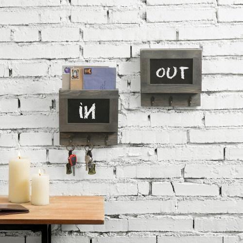 Gray Wood Mail Sorter with Chalkboard Surface & Hooks, Set of 2 - MyGift