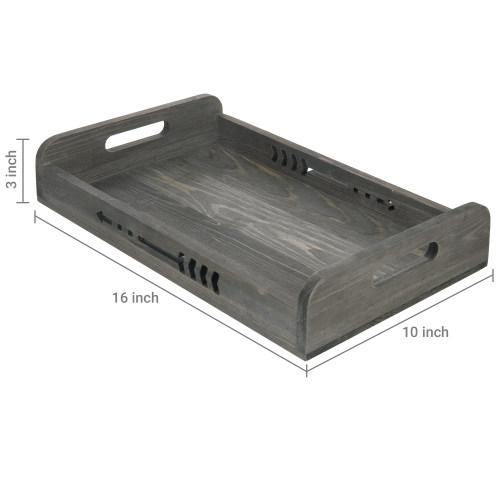 Gray Wood Serving Tray with Decorative Cutout Arrow Design - MyGift