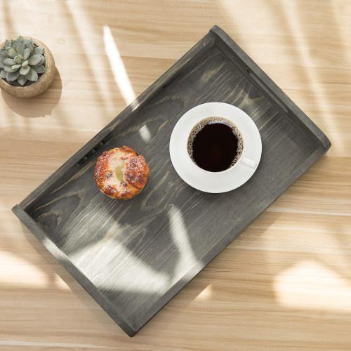 Gray Wood Serving Tray with Decorative Cutout Arrow Design - MyGift