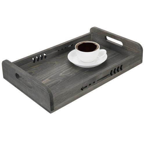 Gray Wood Serving Tray with Decorative Cutout Arrow Design - MyGift