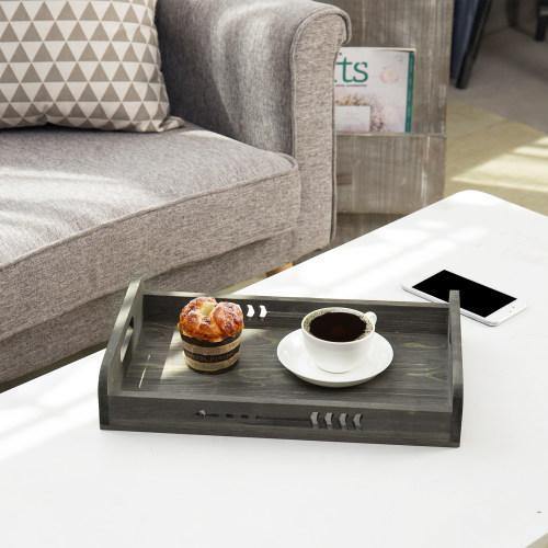 Gray Wood Serving Tray with Decorative Cutout Arrow Design - MyGift