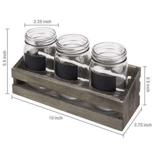 Gray Wood Utensil Organizer with 3 Mason Jars & Chalkboard Labels - MyGift