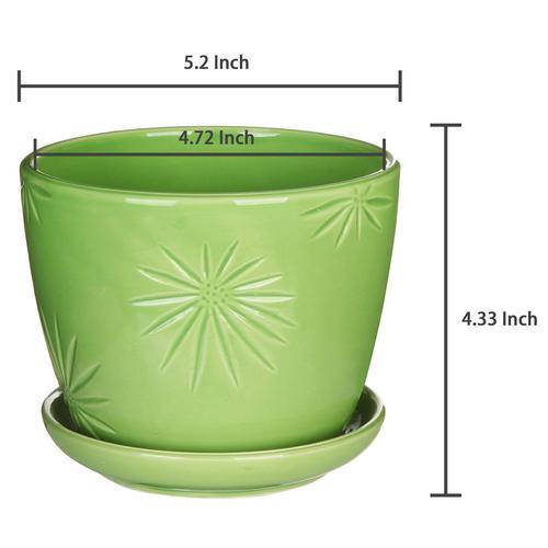 Green Daisy Design Ceramic Planter Pots w/Attached Saucers, - MyGift