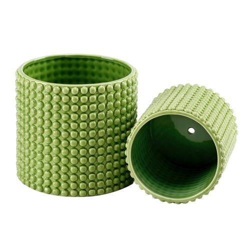 Green Textured Ceramic Planters, Set of 2 - MyGift