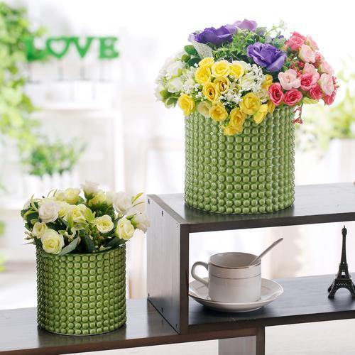 Green Textured Ceramic Planters, Set of 2 - MyGift