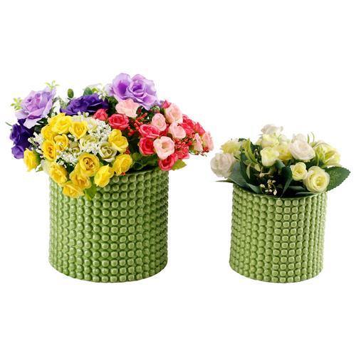Green Textured Ceramic Planters, Set of 2 - MyGift