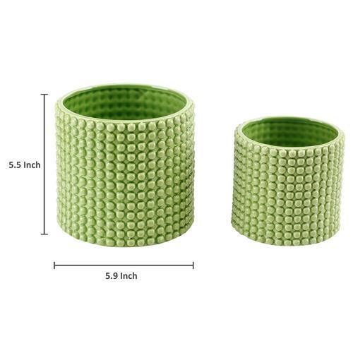 Green Textured Ceramic Planters, Set of 2 - MyGift