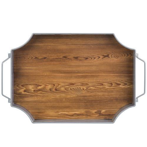 Grey Metal & Burnt Brown Wood Serving Tray - MyGift