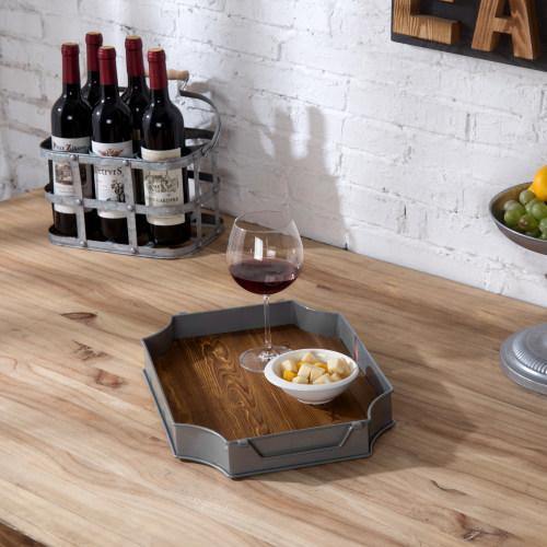 Grey Metal & Burnt Brown Wood Serving Tray - MyGift