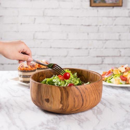 Handcrafted Indonesian Round Teak Wood Salad Serving Bowl - MyGift