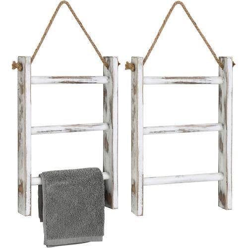 Hanging Whitewashed Wood Towel Ladder, Set of 2 - MyGift
