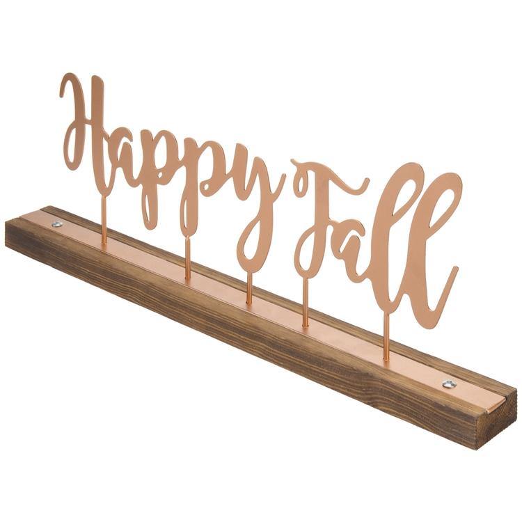 "Happy Fall" Copper-Tone Metal & Rustic Burnt Wood Decorative Mantel Sign - MyGift