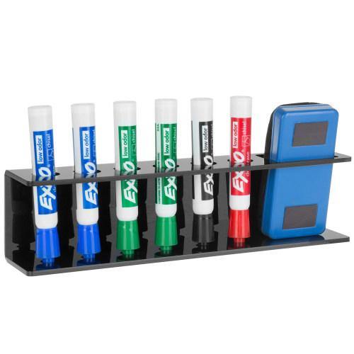 6 Slot Black Acrylic Magnetic Dry Erase Marker Organizer - MyGift