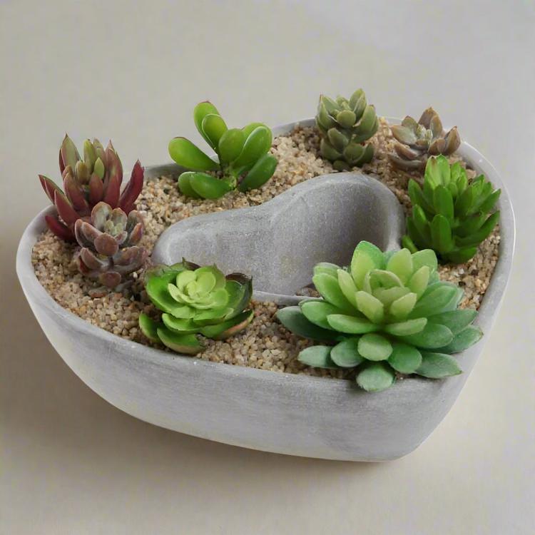 Cut Out Heart Shaped Design Gray Cement Outdoor Planter Pot - MyGift Enterprise LLC