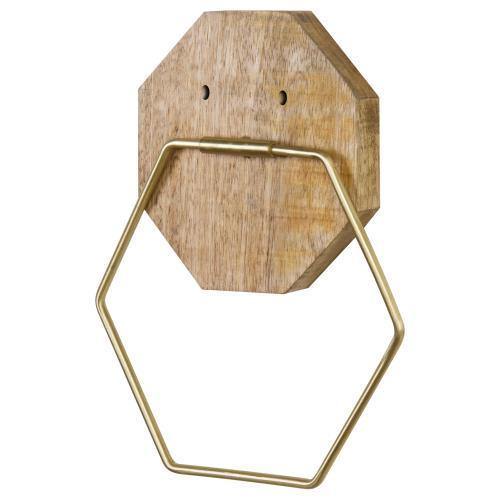 Hexagon Brass Tone Metal Towel Ring with Mango Wood - MyGift