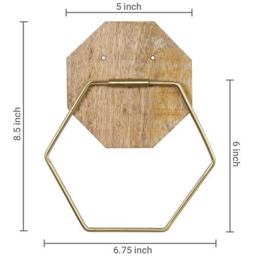 Hexagon Brass Tone Metal Towel Ring with Mango Wood - MyGift