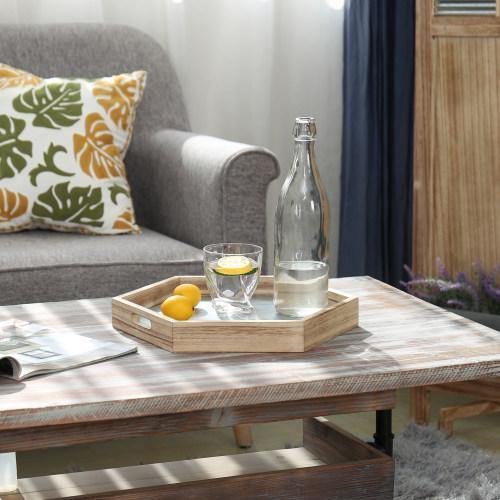 Hexagonal Galvanized Metal and Natural Wood Serving Tray - MyGift