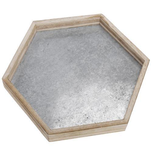 Hexagonal Galvanized Metal and Natural Wood Serving Tray - MyGift