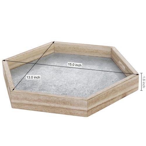 Hexagonal Galvanized Metal and Natural Wood Serving Tray - MyGift