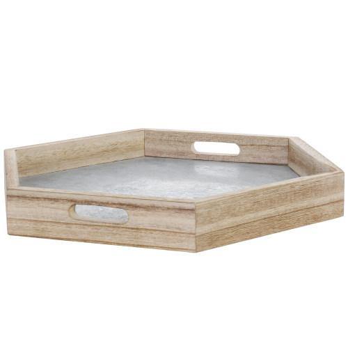 Hexagonal Galvanized Metal and Natural Wood Serving Tray - MyGift