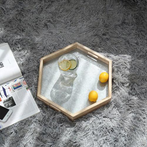 Hexagonal Galvanized Metal and Natural Wood Serving Tray - MyGift