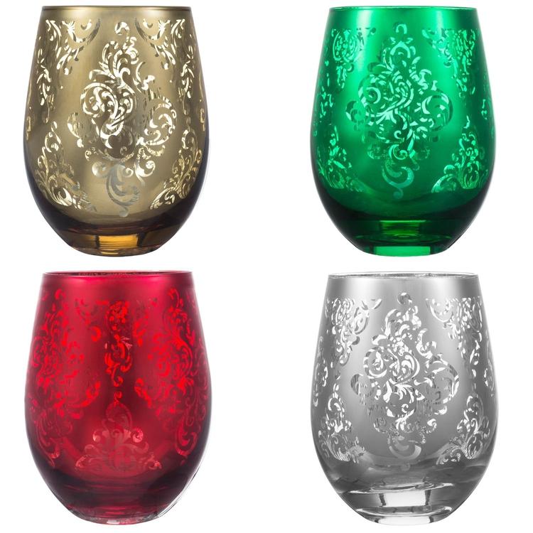 Holiday Stemless Wine Glasses, Set of 4