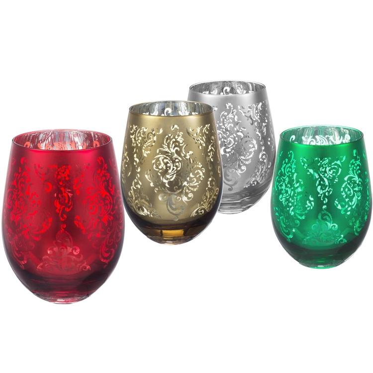 Holiday Stemless Wine Glasses, Set of 4