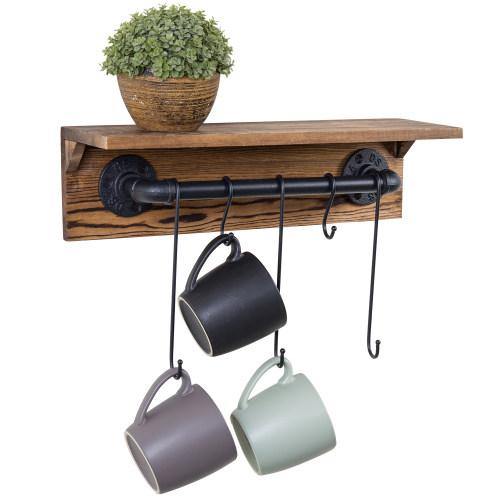 Industrial Metal Pipe & Burnt Wood Kitchen Rack - MyGift