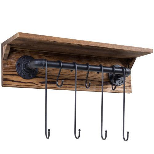 Industrial Metal Pipe & Burnt Wood Kitchen Rack - MyGift