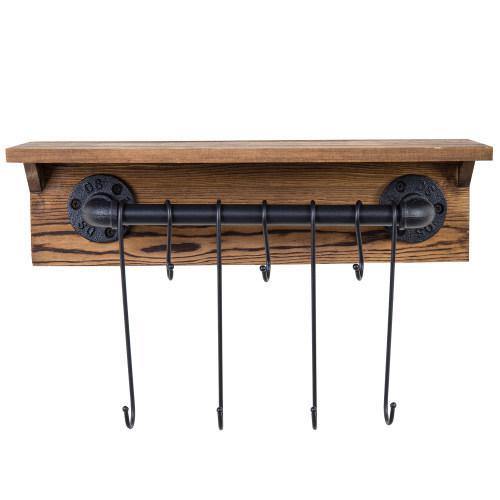 Industrial Metal Pipe & Burnt Wood Kitchen Rack - MyGift