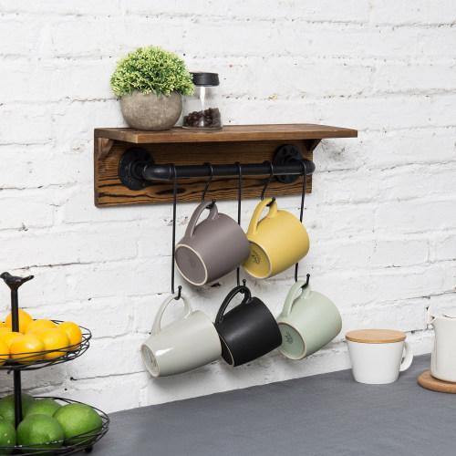 Industrial Metal Pipe & Burnt Wood Kitchen Rack - MyGift