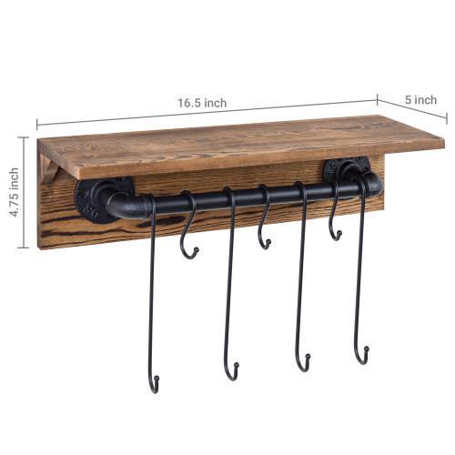 Industrial Metal Pipe & Burnt Wood Kitchen Rack - MyGift