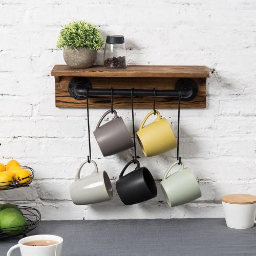Industrial Metal Pipe & Burnt Wood Kitchen Rack - MyGift
