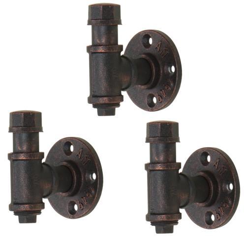 Industrial Metal Pipe Wall Hooks, Set of 3, Copper Tone