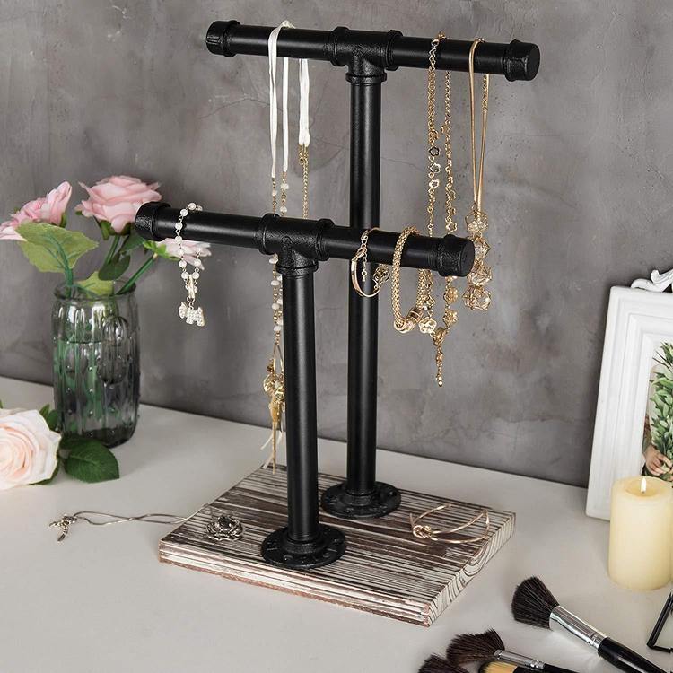Industrial Pipe and Distressed Wood Jewelry Stand - MyGift