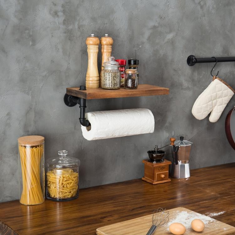 Industrial Pipe Floating Shelf & Paper Towel Holder