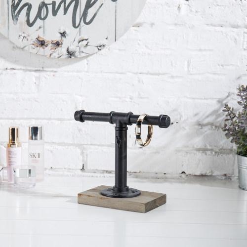 Industrial Pipe Jewelry Stand with Gray Wood Base - MyGift