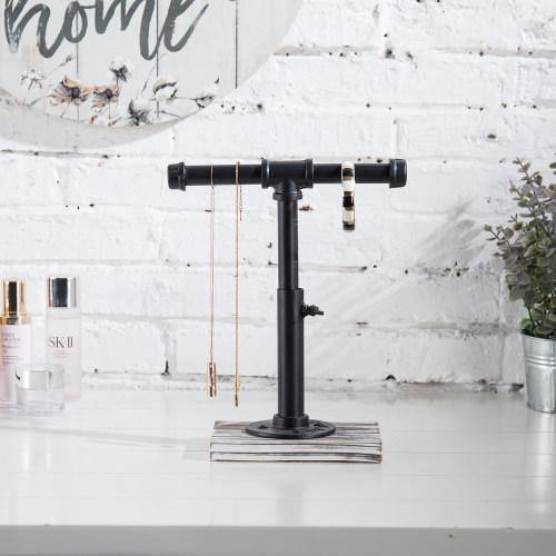 Industrial Pipe Jewelry Stand with Whitewashed Wood Base - MyGift