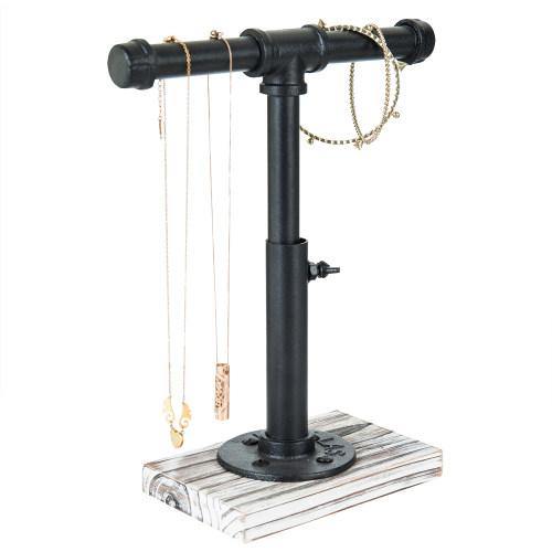 Industrial Pipe Jewelry Stand with Whitewashed Wood Base - MyGift