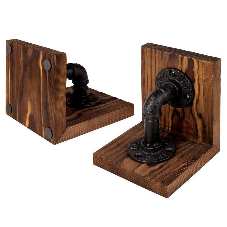 Industrial Pipe & Brown Wood Bookends - MyGift